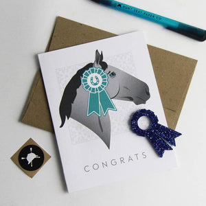 Hunt Seat Paper Co. - Congrats Ribbon Charm Equestrian Horse Greeting Card