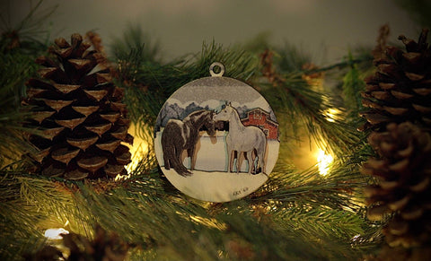 Art For The Young At Heart - Horses in the Snow 3D Wood Ornament