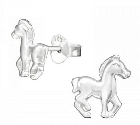 Kids Earrings; Sterling Silver Horse