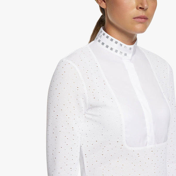 Cavalleria Toscana WOMEN’S SHIRT IN PERFORATED FABRIC WITH A SEQUIN COLLAR