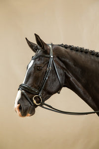 Dy'on Working Collection: Patent Black Dressage Large Crank Noseband Bridle With Flash
