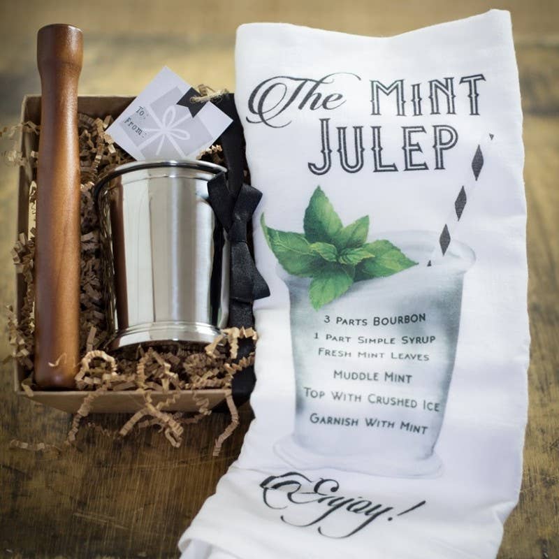 Stainless Mint Julep Cup, Towel & Mudder Gift Set