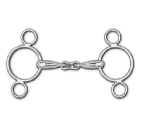 Hollow Mouth FrenchLink Snaffle 3-Ring Continental Gag- 5" Cheek