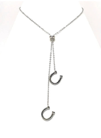 Awesome Artifacts Jewelry Sterling Silver Double Horseshoe Adjustable Necklace